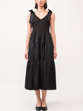 Sofie The Label Womens Black Sienna Tiered Sleeveless Midi Dress Size Small